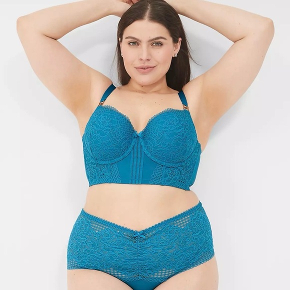 Cacique Other - Cacique Teal Blue Lace Longline Boost Underwire Balconette Bra 44H